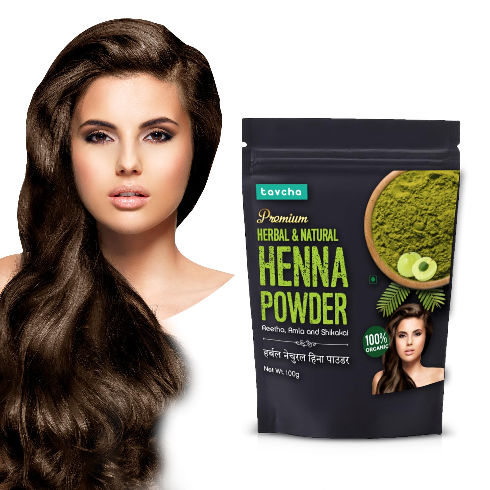 tavcha Premium Herbal and Natural Henna Powder (100 gm), Natural Ingredient Reetha, Amla, Shikakai, Ideal for Hair, Organic and Chemical Free