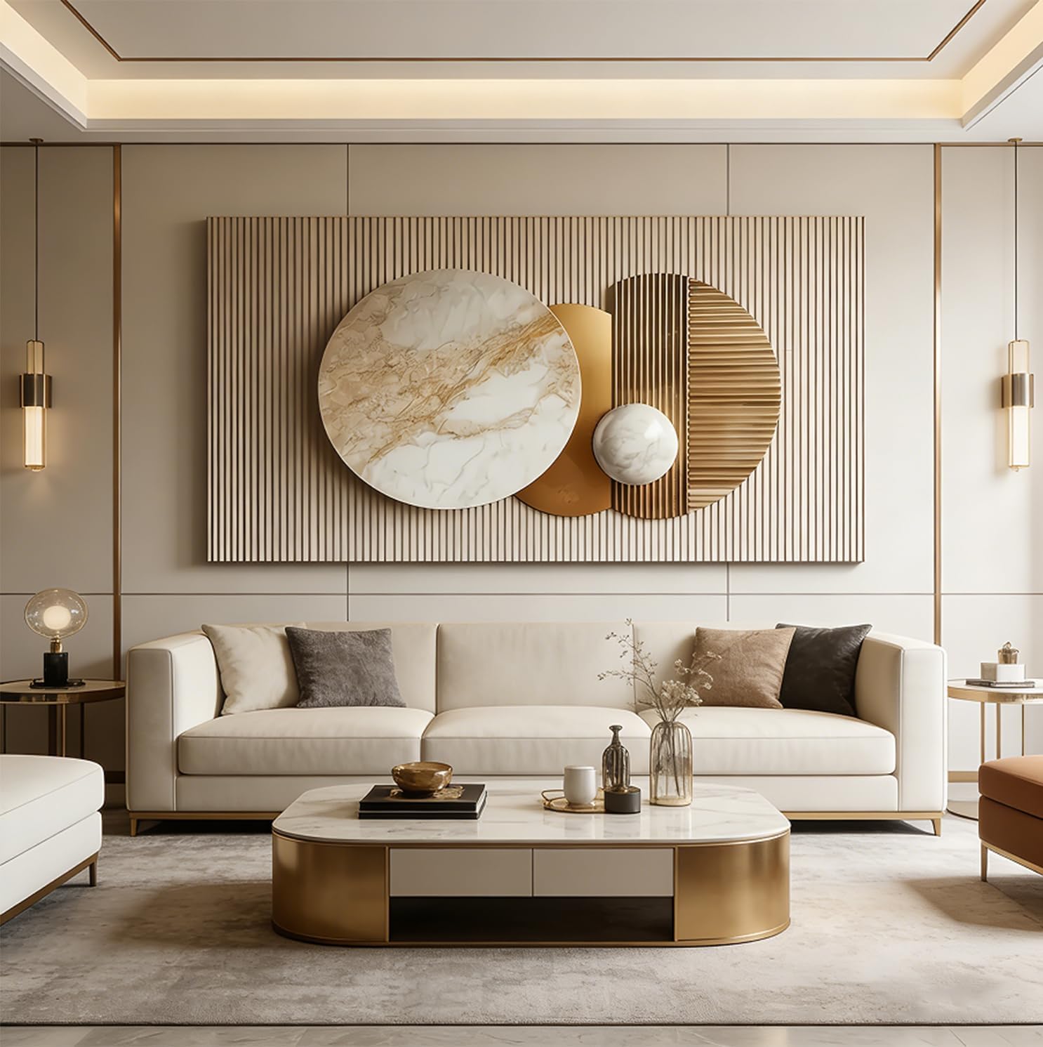 LZJAGXX Cuadro de pared grande con geometría dorada para sala de estar, pintura abstracta moderna y elegante de estilo cuadrado, obra de arte minimalista (65 x 130 cm/sin marco).