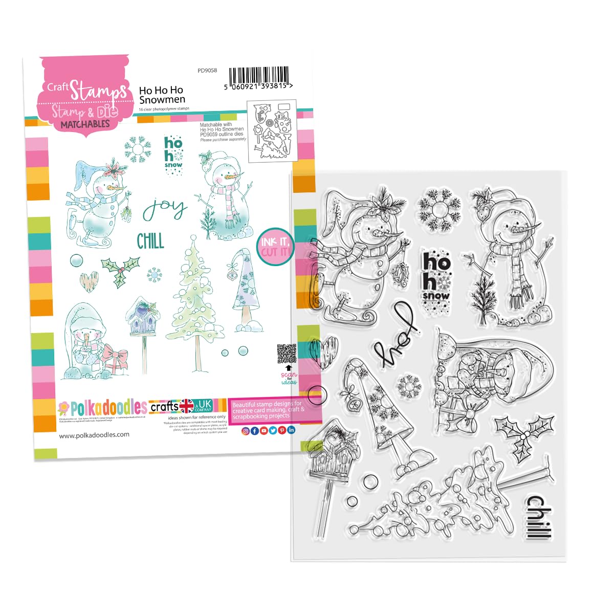 Ho Ho Snowmen Christmas Holiday Clear Stamp Set, A5/8x6, Red