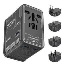 Universal Travel Adapter, 75W GaN International Power Adapter with 3 USB C and 1 USB A, All in One Travel Plug Adapter, Worldwide Outlet Wall Charger Converter for EU US UK AU 200+ Countries.