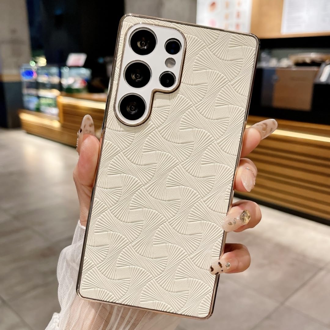 Étui en cuir Galaxy S23+ blanc à texture ondulée chic - 8