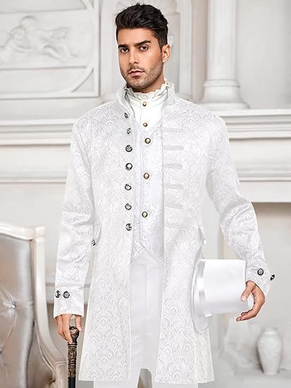 Jilijia Steampunk renaissance-uniformset voor heren, trenchcoat, Victoriaanse Edwardiaanse vintage jas, jurk, piraten, vampier, cosplay, kostuumoutfits, Blauw, M Jilijia Steampunk renaissance-uniformset voor heren, trenchcoat, Victoriaanse Edwardiaanse vintage jas, jurk, piraten, vampier, cosplay, kostuumoutfits, Blauw, M