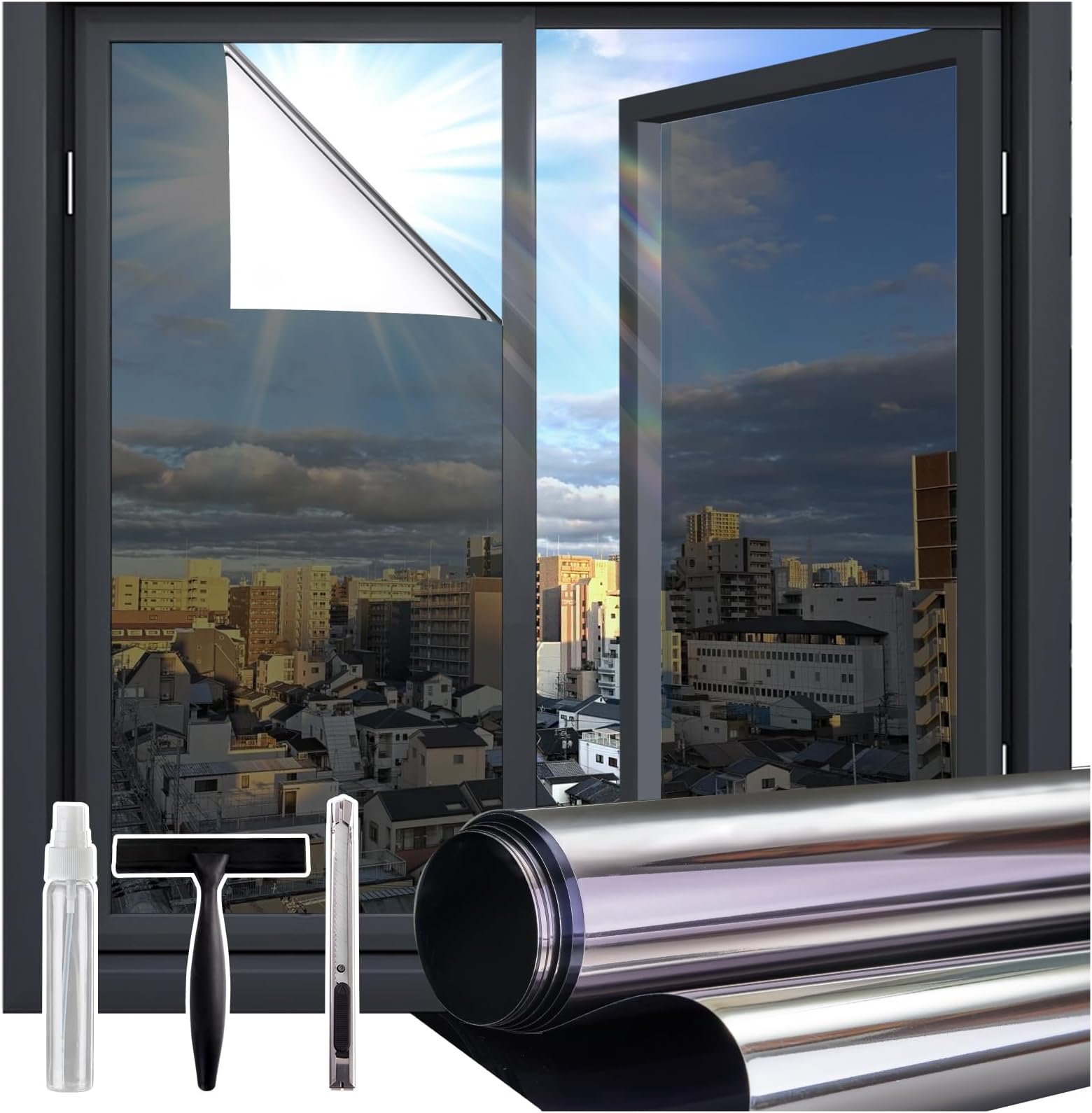 Coavas Window Film, Sun Blocking Window Film, Sun Blocking Sheet, Magic Mirror, Privacy, Anti-Theft Film, Insulation Sheet, Window, Invisible from Outside, Rental OK, Sun Blocking Insulation, Window