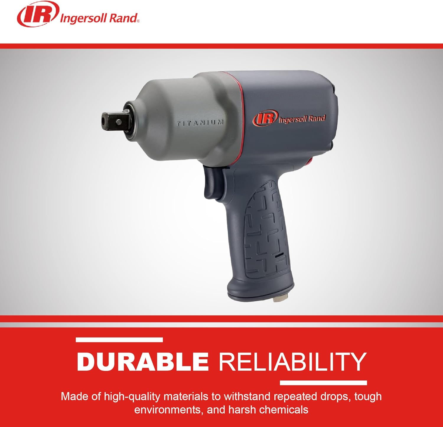 Ingersoll Rand 2135PTIMAX 1/2" Air Impact Wrench, 1100 ft-lb Torque, Titanium Hammercase, Pin Retainer, Pistol