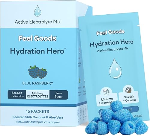 Miniatura 8 de Feel Goods Hydration Hero  Electrolitos de 1,000 mg  Sin azúcar  Frutas orgánicas  Multivitamínico  Paquetes de hidratación  Alivio de la resaca