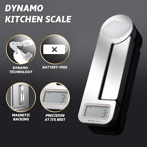 Miniatura 3 de Gourmet Easy Dynamo - Báscula de alimentos para cocina, tecnología sin baterías, báscula de peso de alimentos, peso en gramos y onzas, báscula