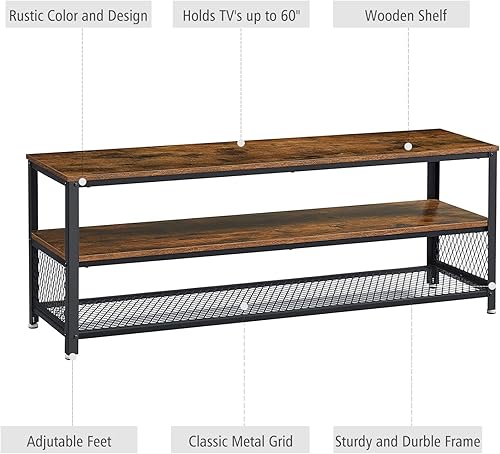 Miniatura 4 de Zanzio Estantes industriales de almacenamiento de 3 niveles con patas ajustables, estantería de metal y madera de 55 pulgadas de ancho para