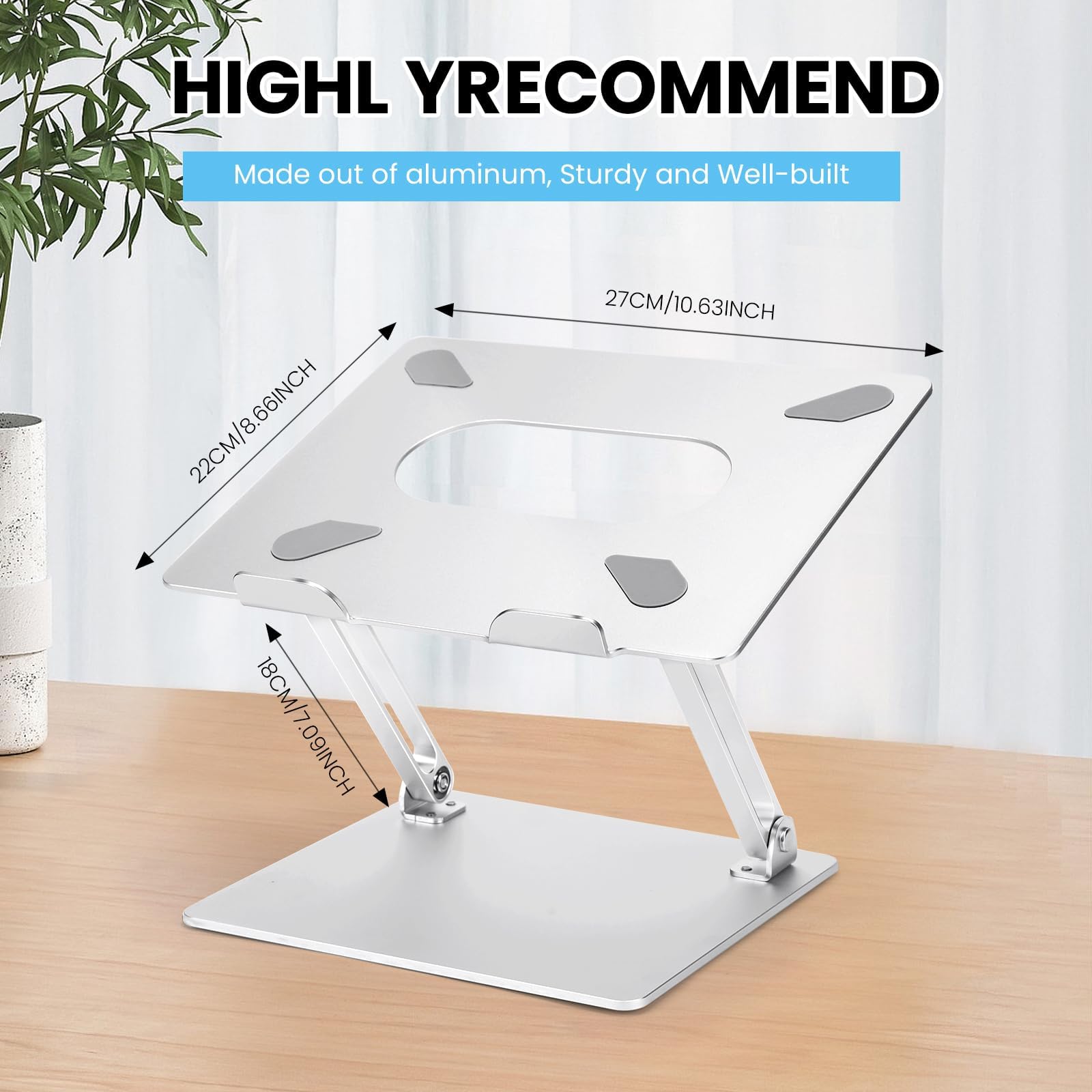 Soporte ergonómico de aluminio para computadora portátil, altura ajustable, elevador plegable para laptop de 10 a 17 pulgadas (plateado)
