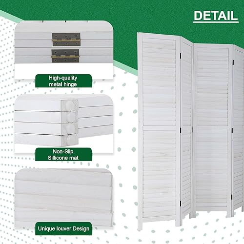 Miniatura 5 de PayLessHere Divisor de habitación de madera, pantalla de privacidad de 5.75 pies para interiores, plegable, portátil, pantalla de división para