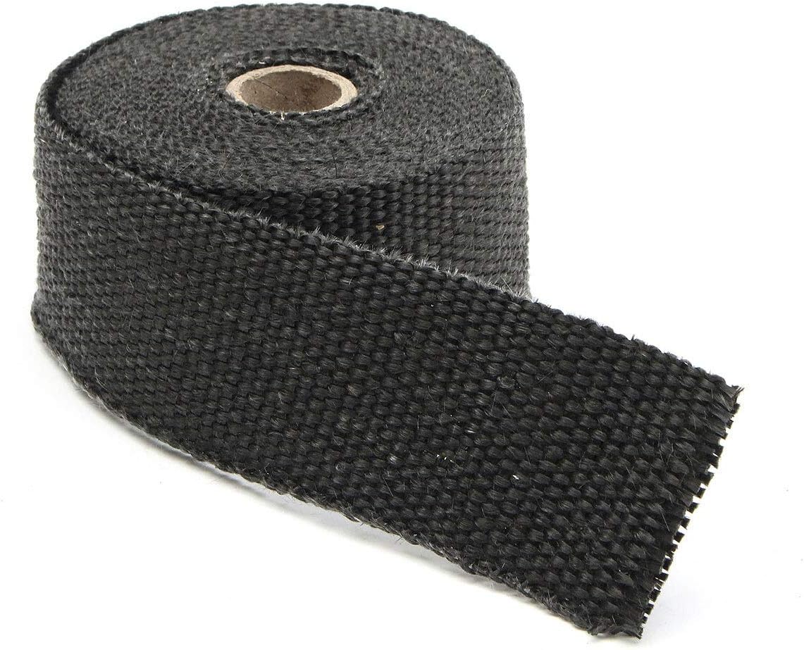 Motorcycle Black 1.6mm x 5cm x 5m Roll Black Titanium Thermal Exhaust Header Pipe Heat Wrap Tape+Stainless Ties Kit w/6 Straps