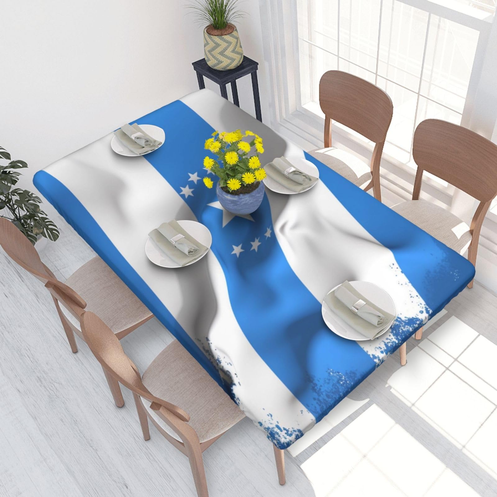 WPKJU Blue Honduras Flag Printed Tablecloths 4ft Rectangular Table Covers Washable Polyester Decorative Table Cloth for Dining Table Picnic Wedding