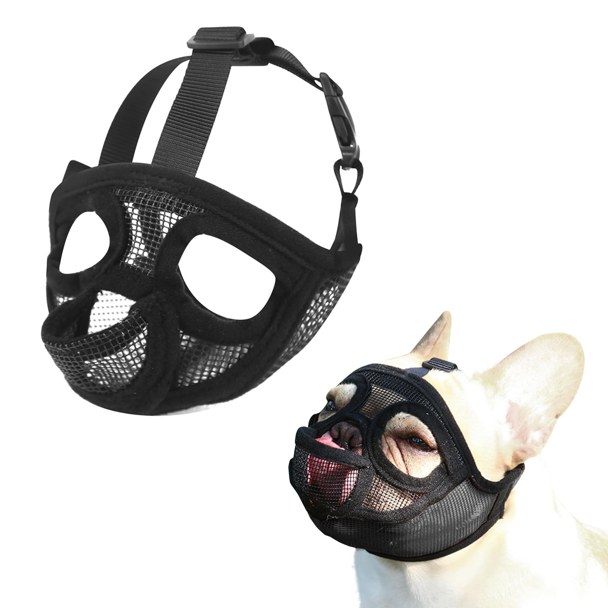 JOYPAWS Short Snout Dog Muzzle, French Bulldog Muzzle with Soft Mesh Adjustable Anti Bitting Chewing Barking for Large Breeds Pug/Shih Tzu/Boston Terrier Black1 L — image 1