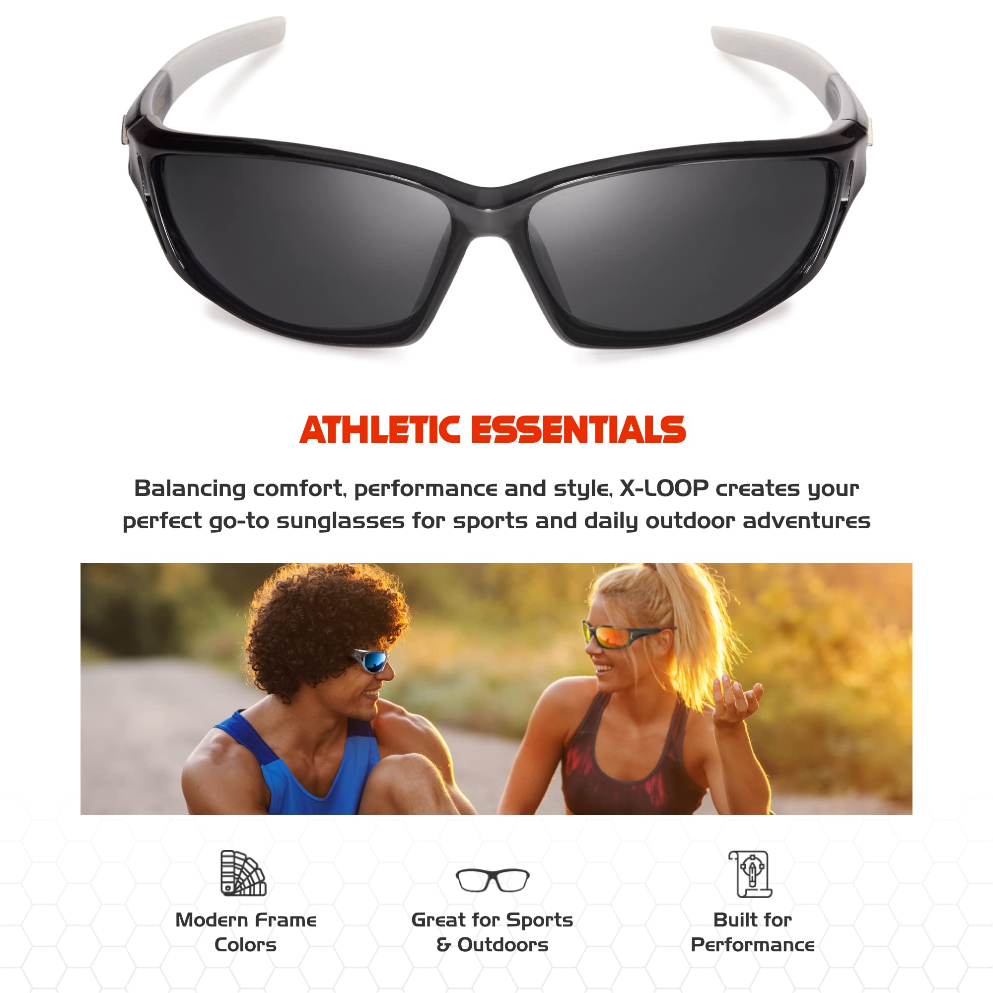 X LOOP Gafas de sol deportivas polarizadas para hombre, UV400, para béisbol, correr, ciclismo, golf