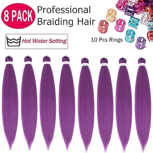 Miniatura 2 de Cabello trenzado morado de 30 pulgadas, 8 paquetes de extensiones de cabello sintético natural profesional de trenzas de ganchillo (30 pulgadas,