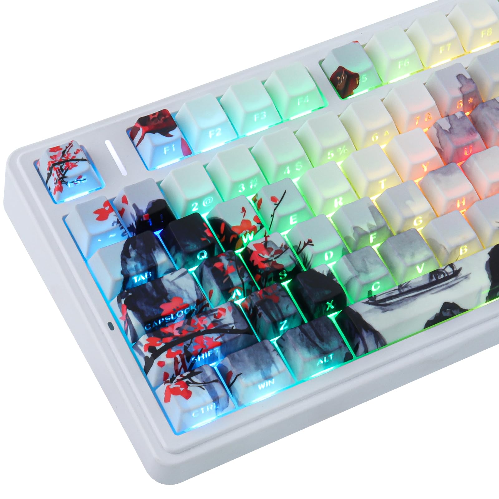 PBT Keycaps 130 klawiszy Double Shot Plum Blossom Keycaps, Shine Through Side Printed Keycaps, Cherry Profile Dye Sublimacja, Custom Keycap for Cherry MX Switch Mechanical Keyboards
