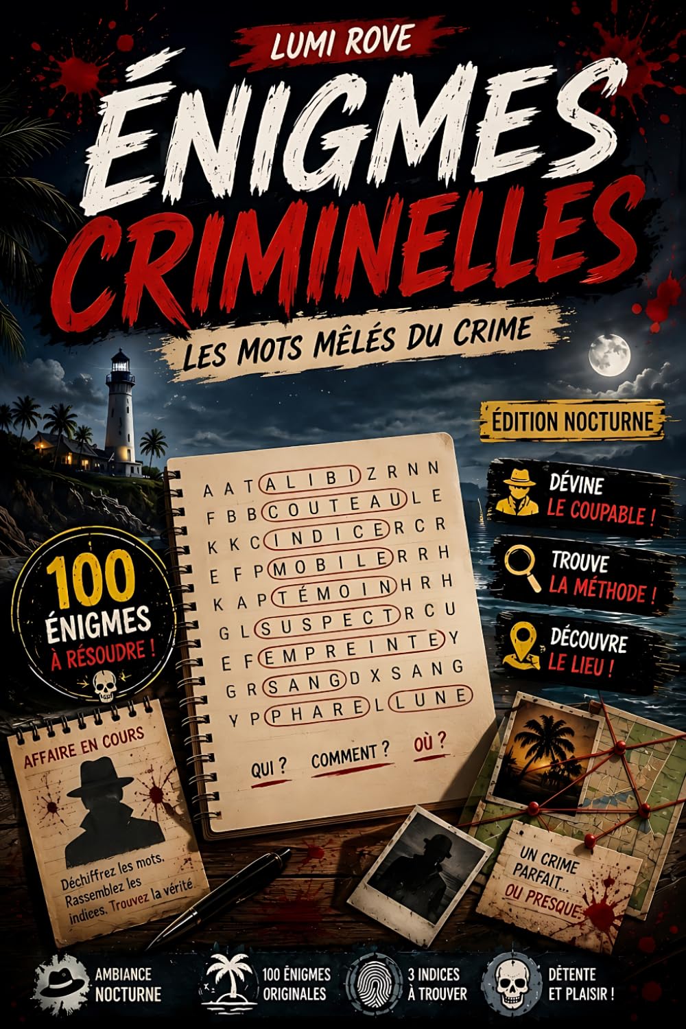 Énigmes Criminelles - Les mots mêlés du crime, édition nocturne: 100 affaires policières à résoudre, livre enquête adulte et casse-têtes – qui est le coupable ?