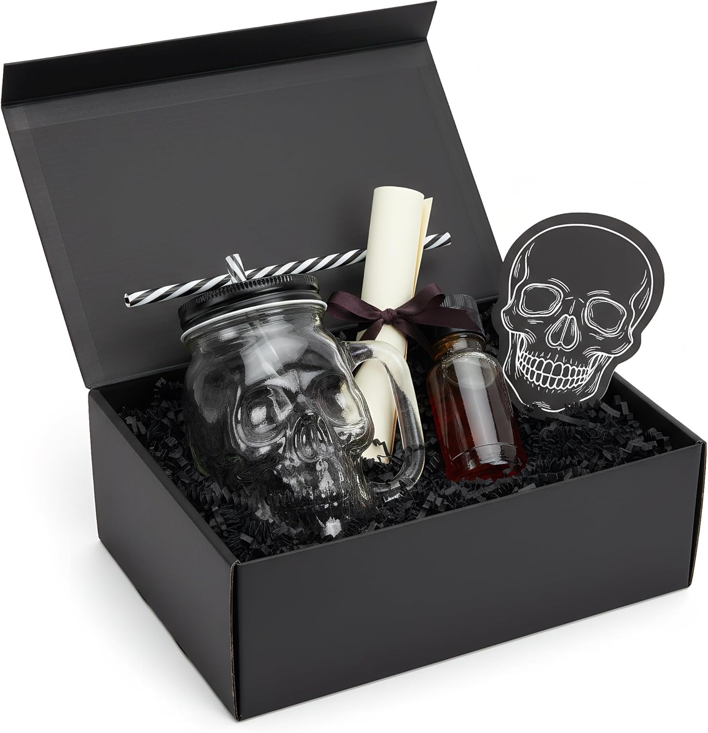 TOPZEA 6 Pack Skull Mason Jars with Handle, 16 Oz Glass Beer Mugs Gothic Wide Mouth Tumbler Cup with Straws and Lids, Novelty Pub Bar Mug Halloween Drinking Glasses for Beverage, Liquor, Mix Cocktail - Image 4