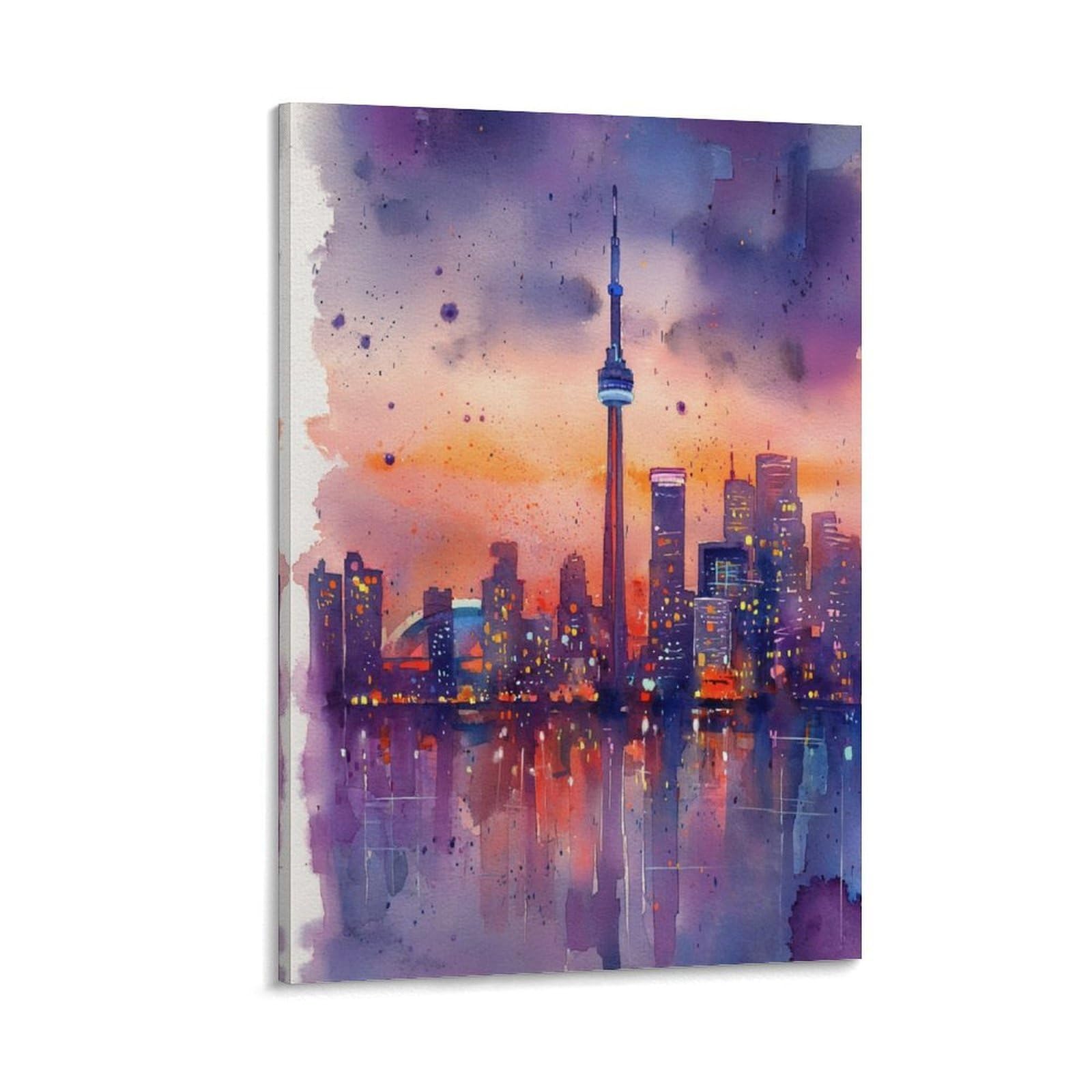 Xwymxz Frame-Style Toronto Watercolor Custom 20X30inch(50X75cm) Vintage Travel Poster Watercolor Canvas Art