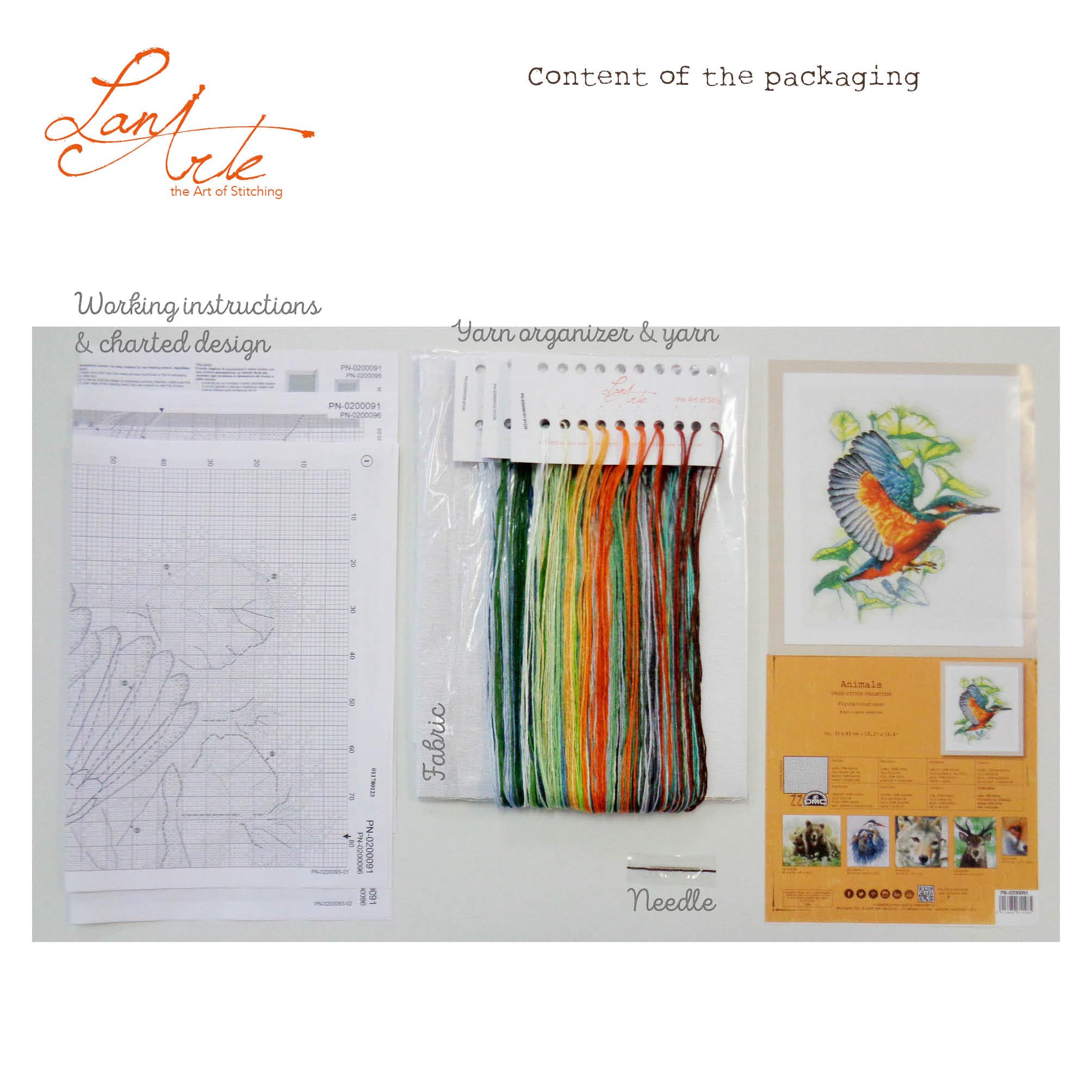 Lanarte Kreuzstich Stickpackungen Gezählter Kreuzstichbilder Set EISVOGEL Wanddekoration Handarbeit Set für Erwachsene 33 x 41 cm DIY Deko Bastelset Handwerker Kreative Geschenkset