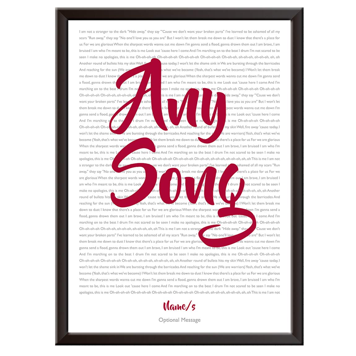 Personalised Song Lyrics Print - ANY SONG - Wedding, Gift Keepsake, Birthday present for husband, wife, mum, dad, couple. TITLED - Framed/Unframed Wall Art [A1 A2 A3 A4]