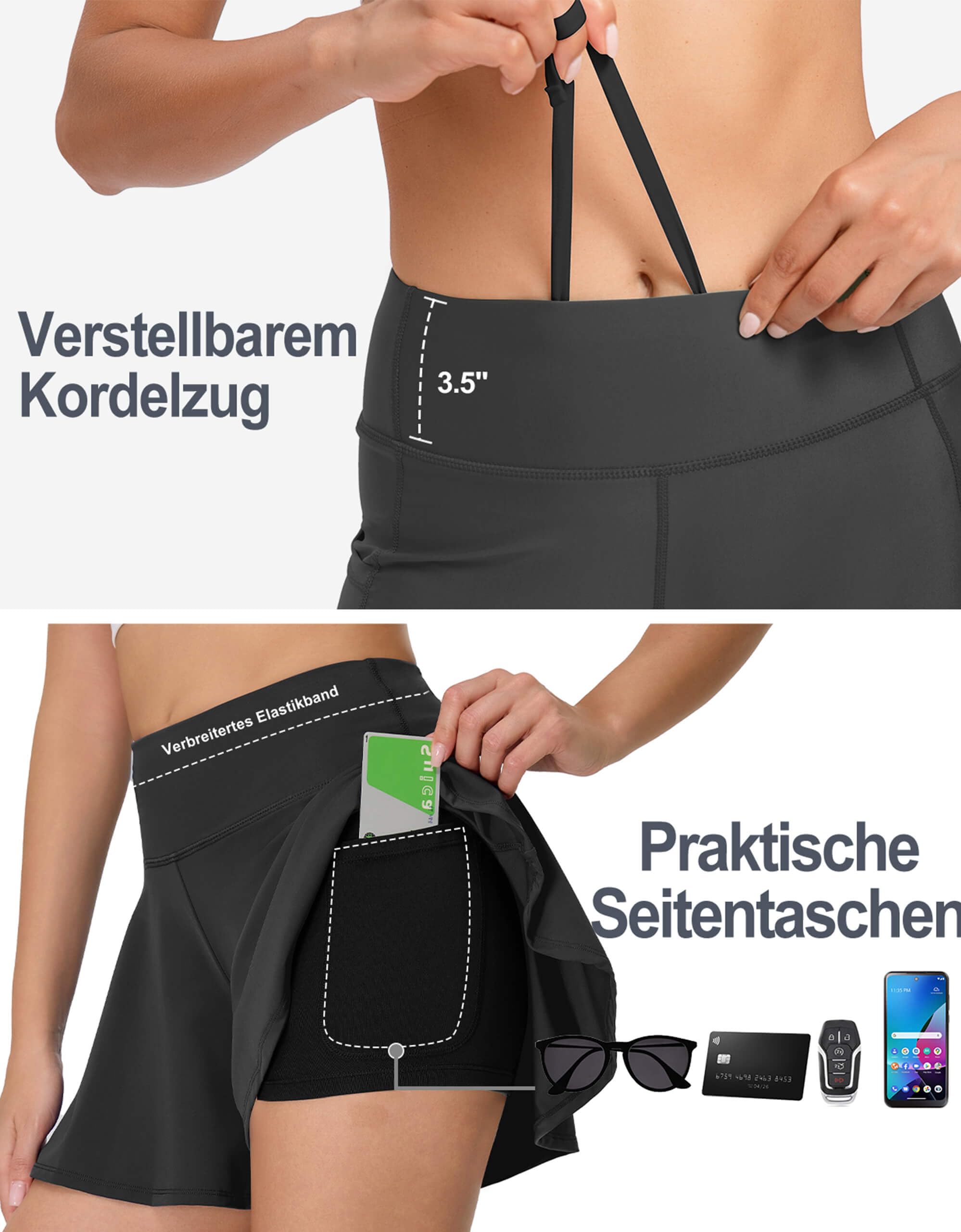 Bañador para mujer con falda acampanada, cintura alta, protección UV UPF 50+, bañador de secado rápido, resistente al cloro, con bolsillos y forro interior corto