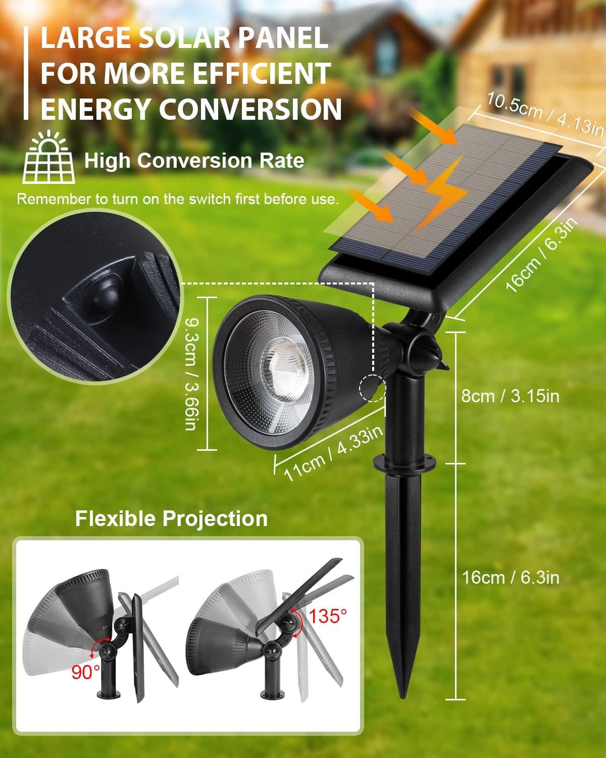BLOOMWIN Focos LED Exterior Solares - 2 Pack Luz Solar Exterior Jardín Blanco Cálido Impermeable IP65, Lamparas de Césped Foco Proyector Suelo con Estaca Iluminación Jardineria Árboles Plantas Patio