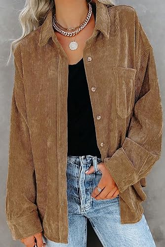 Vista 4 de Magritta Camisas de manga larga con cuello en V y botones para mujer, blusas de gran tamaño con bolsillos