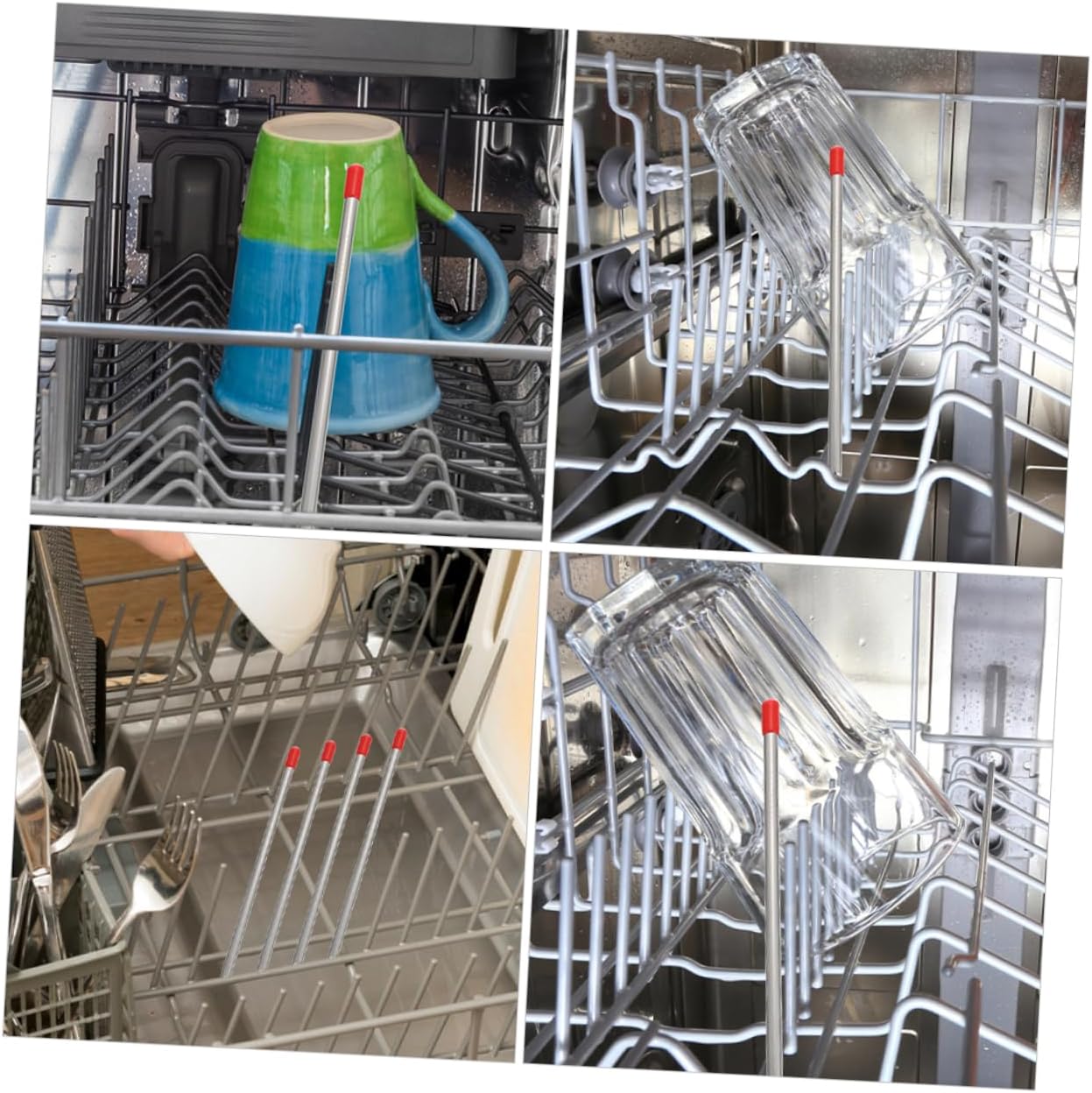 SOLUSTRE 6pcs Flexible Dishwasher Inserts Stainless Steel Drainer Bottle Holder Dishwasher Drain Sticks for Standard Racks