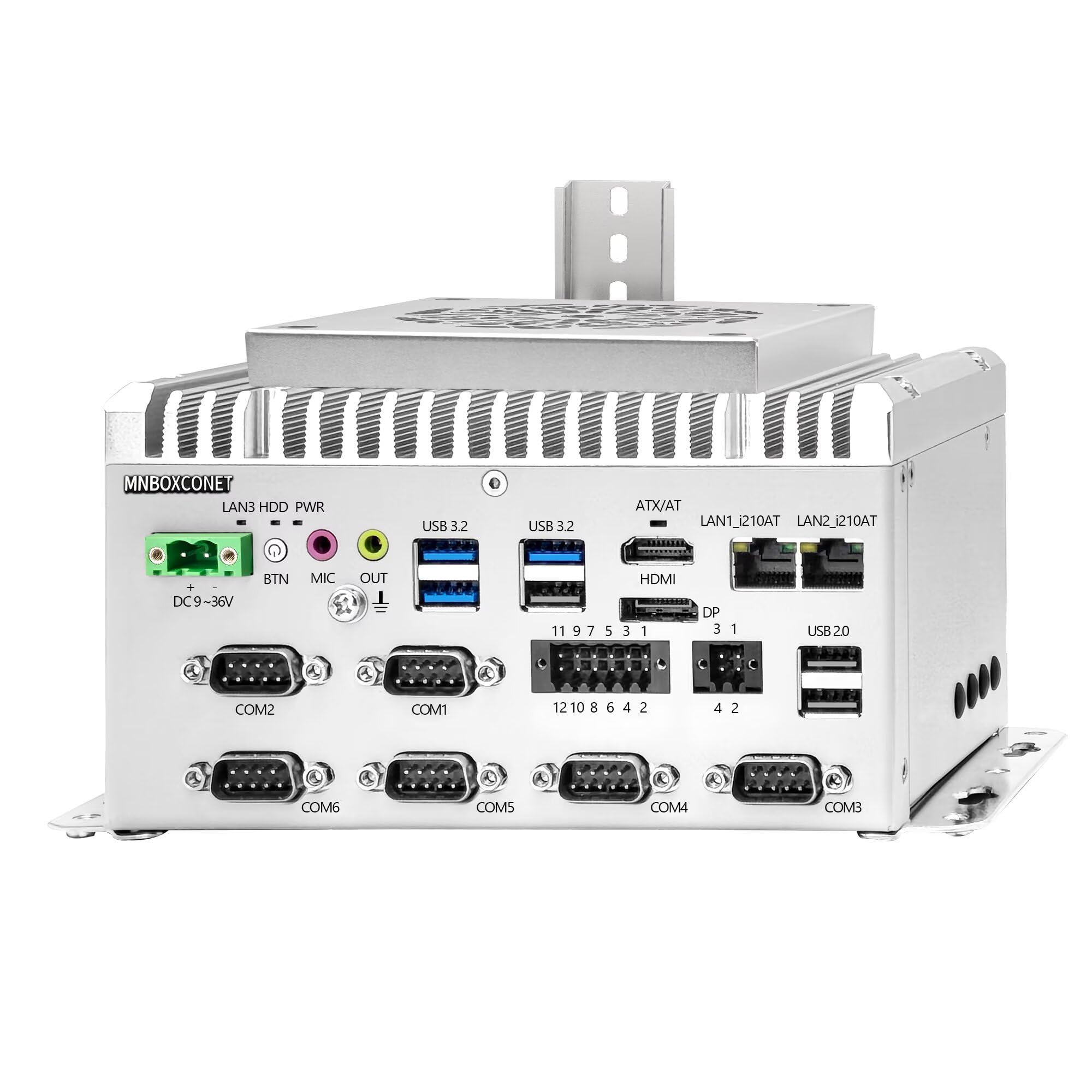 Industrie Mini PC Core i3-1235U, Firewall Netzwerk-PC, Aktive Kühlung für Stabilen Dauerbetrieb, DIN-Schiene, 2 x i210AT GbE LAN, Barebone, DC 9-36V Power Input