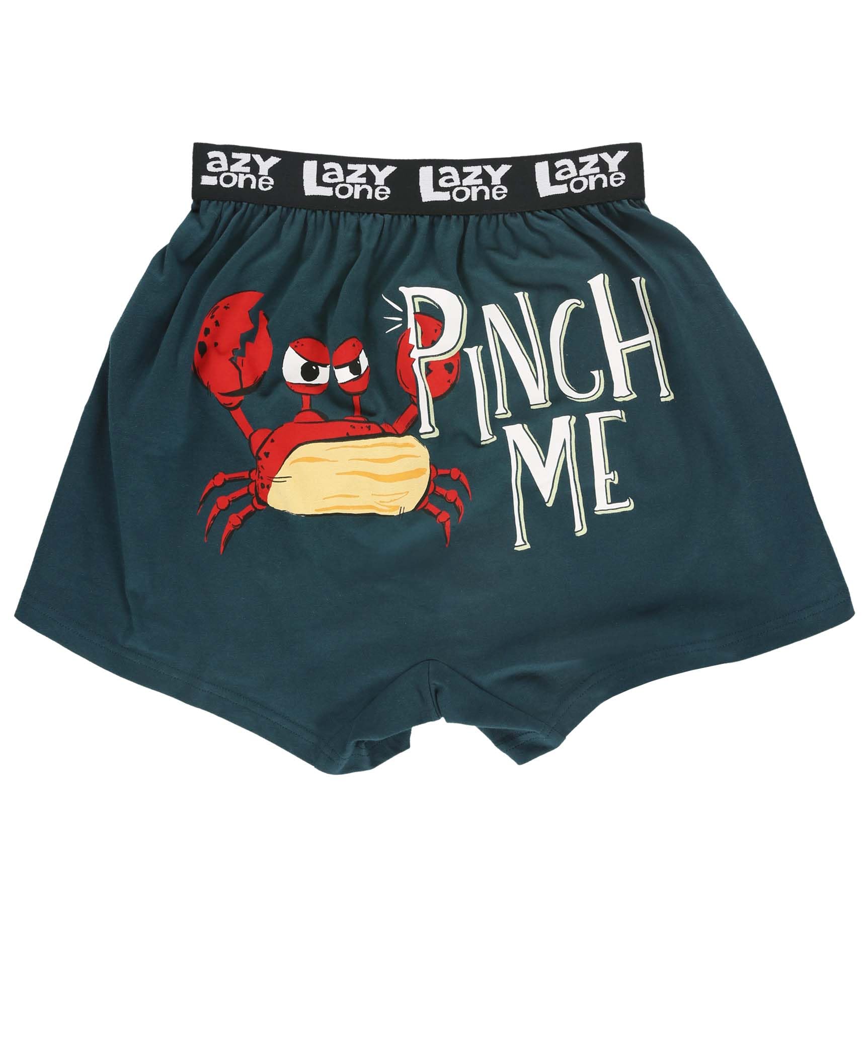 Lazy One Funny Animal Boxers, Humorous Underwear, Novelty Boxer Shorts, Gag Gifts for Men, Blue Pinch Me Boxers, L