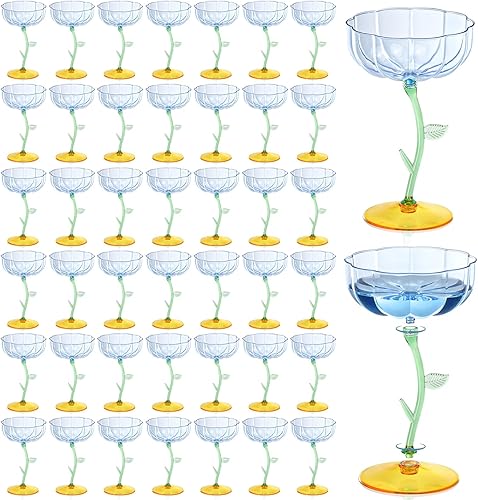 Miniatura 14 de 24 Piezas Vasos de Plástico Rosa Acanalados Copas Coupe Desmontables 7oz Vasos de Cóctel de Flores Vasos de Cóctel de Plástico Ondulado Modernos