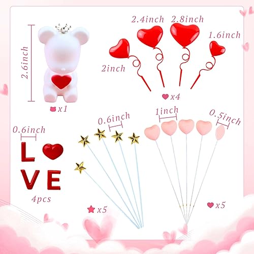 Miniatura 8 de LaVenty 16 piezas de oso de peluche para el día de la madre, decoración de pastel de corazón de amor, decoración de pastel de rosa, regalo para el