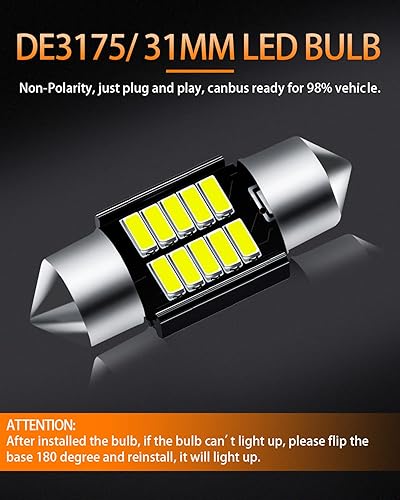 Miniatura 5 de Paquete de bombillas LED blancas compatibles con Toyota Corolla 2003, 2004, 2005, 2006, 2007, 2008, 2009, 2010, 2011, 2012, luz de domo interior +