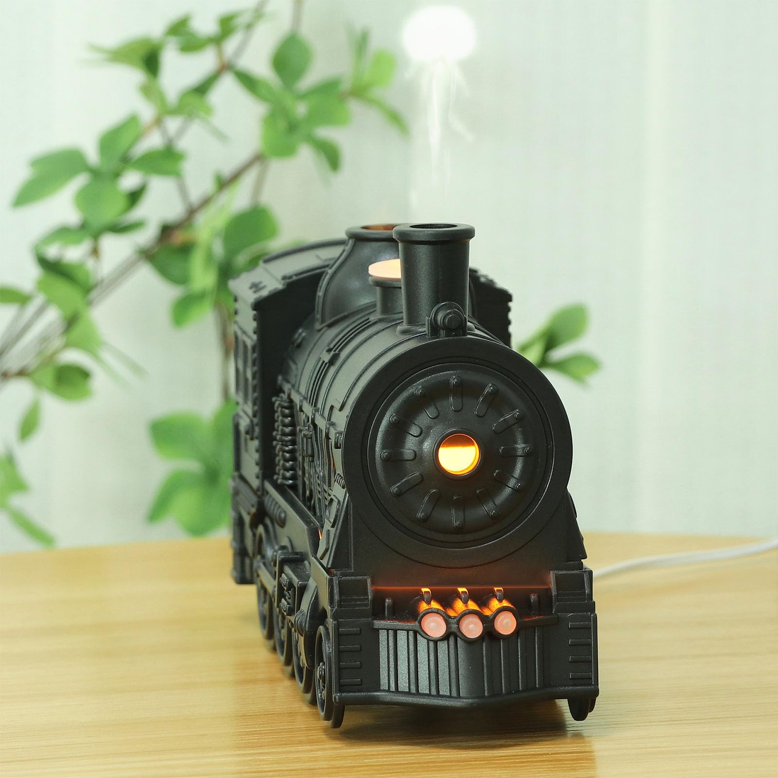 lyrlody Diffusore di Oli Essenziali a Forma di Treno, Umidificatore con Telecomando, 2 Modalità di Illuminazione, 100-240V, Spina Europea