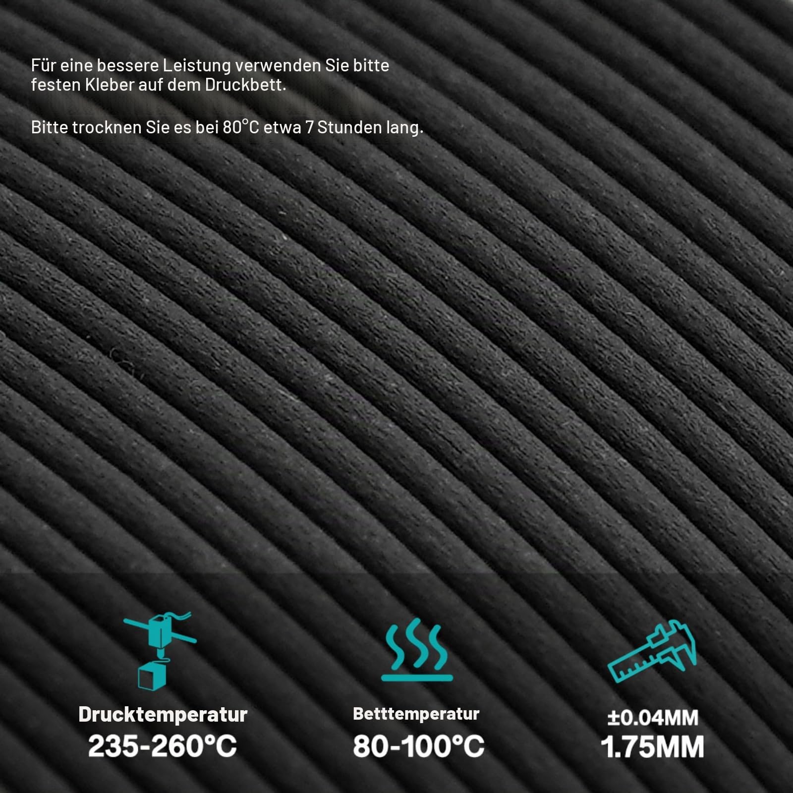 YXPOLYER Nylon kohlefaser Filament, Carbon Fiber 3D Drucker Filament PA6-CF 1,75 mm1 kg PA CF 3D-Druck-Filament