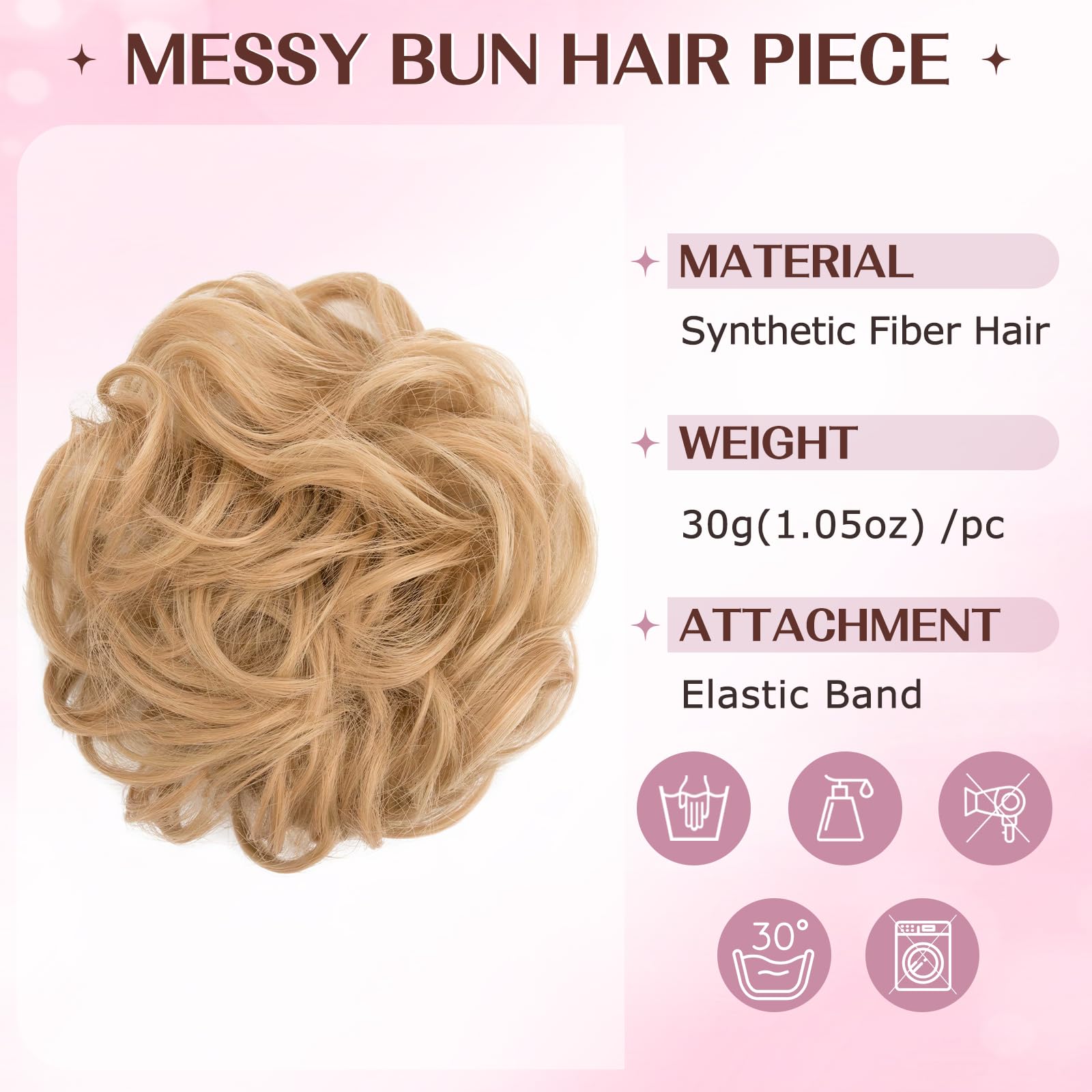 S-noilite Messy Bun Hair Piece, Curly Wavy Hair Bun Extensions, 30g - Golden Blonde, 30 G - Image 2