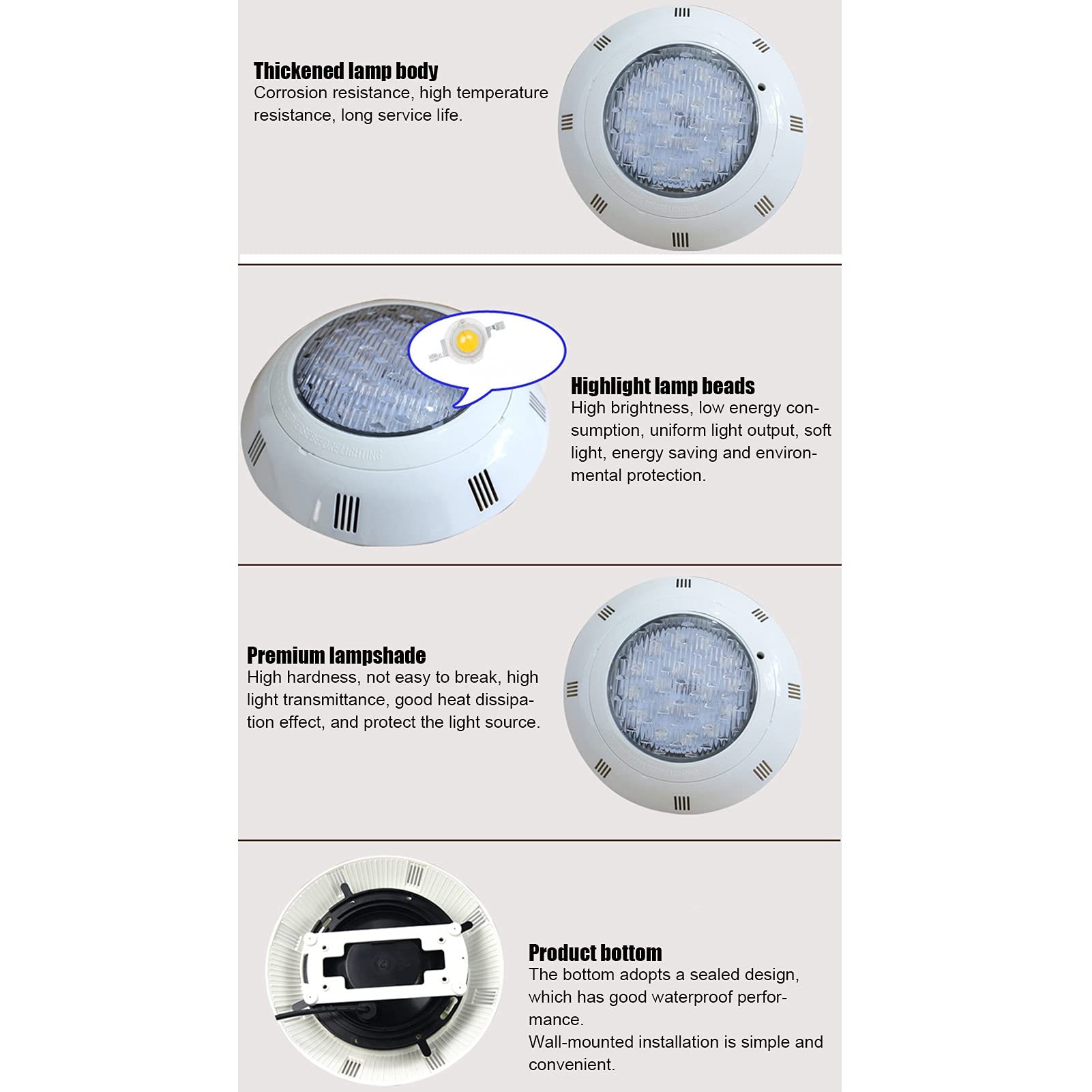 Hyuduo Lumière de Piscine Murale, 18 LED AC24V IP68 Submersible