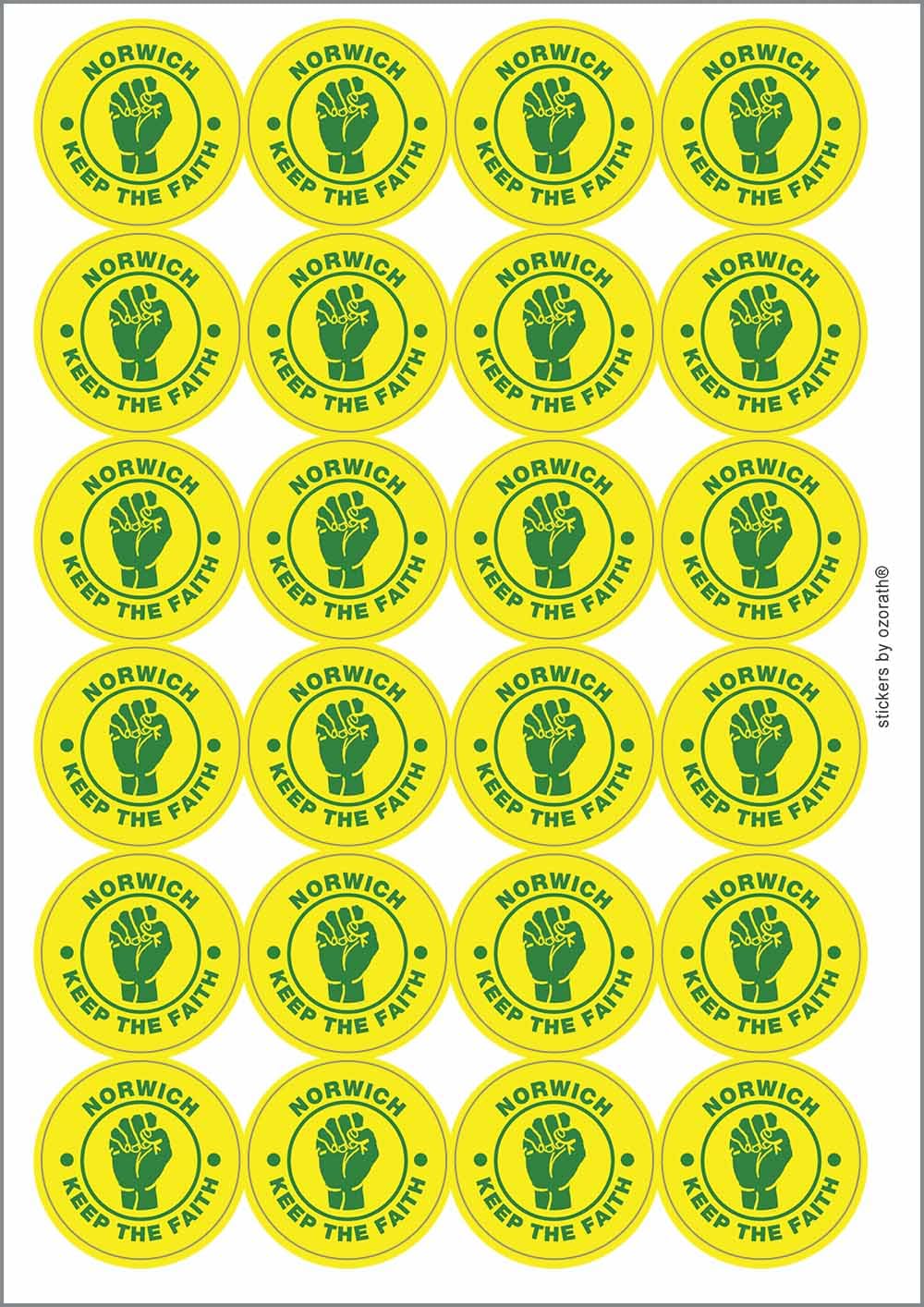 Norwich Keep The Faith Northern Soul Circular Matt Paper Stickers A4 Sheet of 24 (Each Sticker is 45mm Diameter)