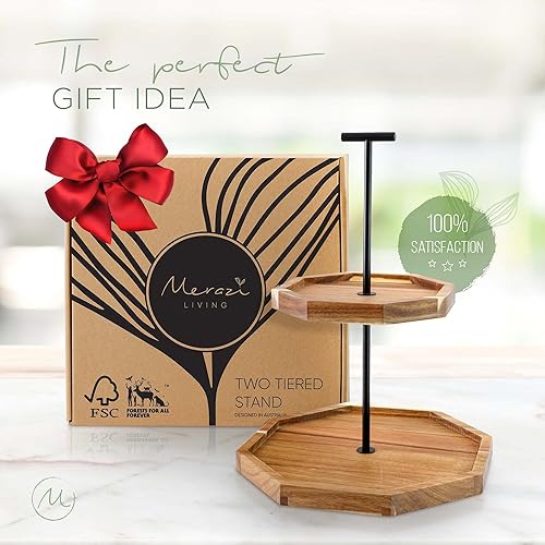 Miniatura 3 de Bandeja sostenible de madera de acacia de dos niveles, decoración de bandeja escalonada de madera, bandeja de 2 niveles, bandeja escalonada de