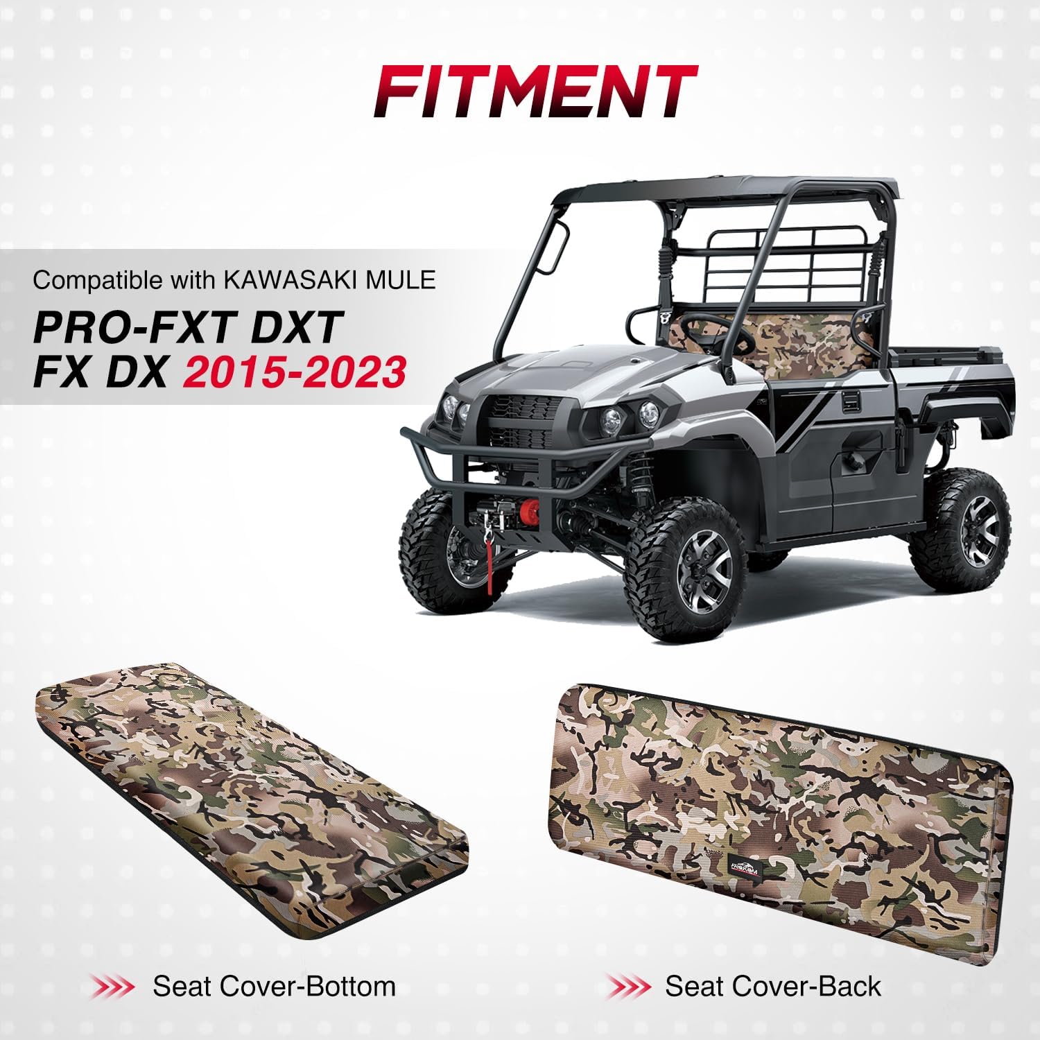 Frokom UTV Front Bench Seat Cover Fit for Kawasaki Mule PRO-FXT DXT FX DX 2015 2016 2017 2018 2019 2020 2021 2022 2023,Waterproof Camo Front Bench Seat Cover Replace OEM KAF080-039