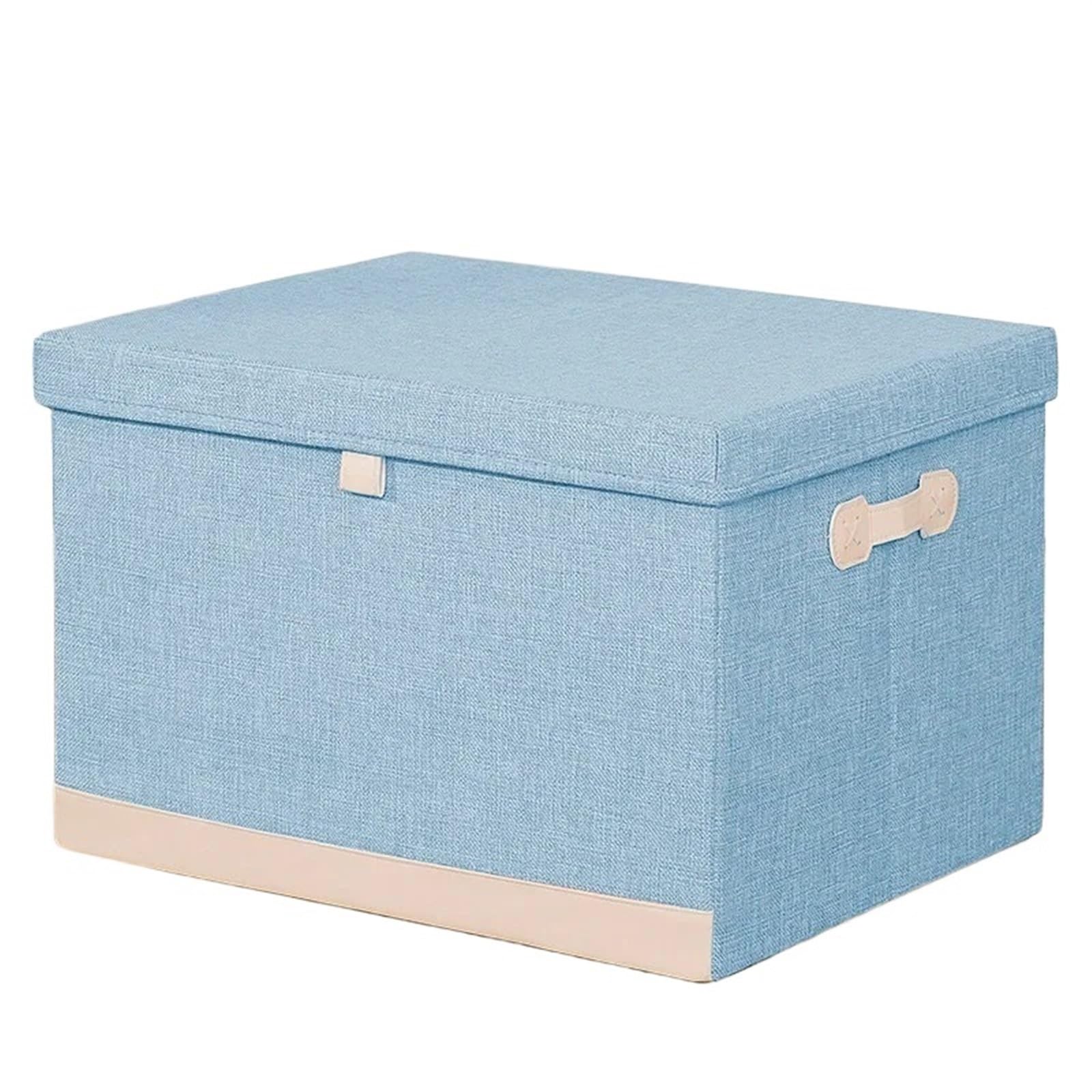 CGUOHU Linen Folding Storage Box With Lid Closet Drawer Clothes Sundries Quilts Organizer Laundry Basket For Wardrobe Storage(Blue style2,18L(35 28 18cm))