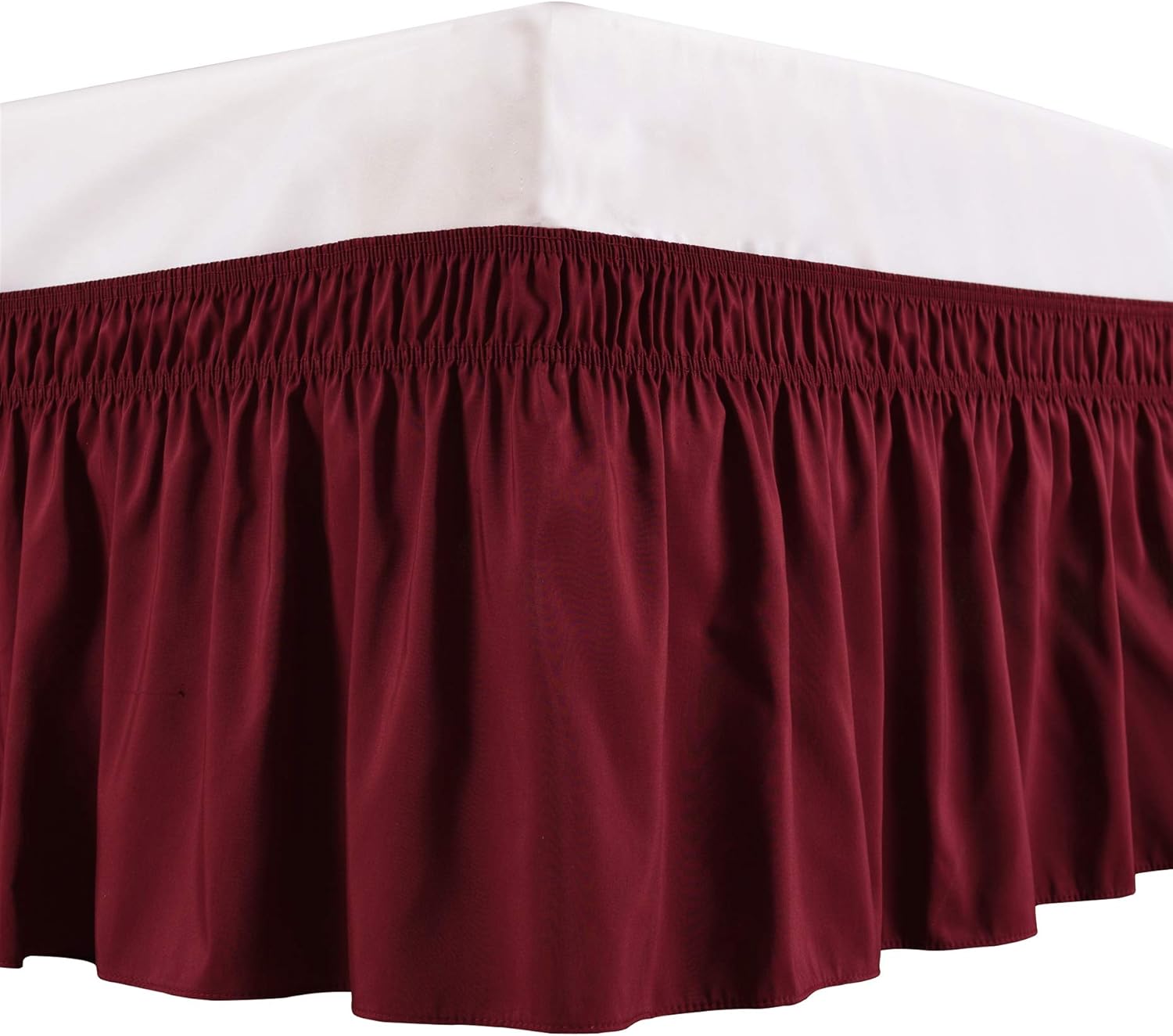 Wrap Around Bed Skirts Elastic Dust Ruffles, Easy Fit Wrinkle Free 800 Thread Count 100% Cotton Hotel Quality Bedskirt, 12 Inch Tailored Drop Burgundy for Twin Size Bed Skirt