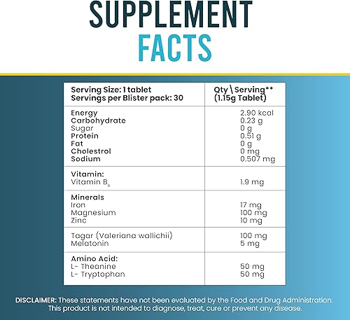 Miniatura 6 de Vedistry Zzowin Suplemento de apoyo para dormir  5 mg de melatonina, raíz de valeriana, magnesio para sueño profundo y relajación, 30 tabletas