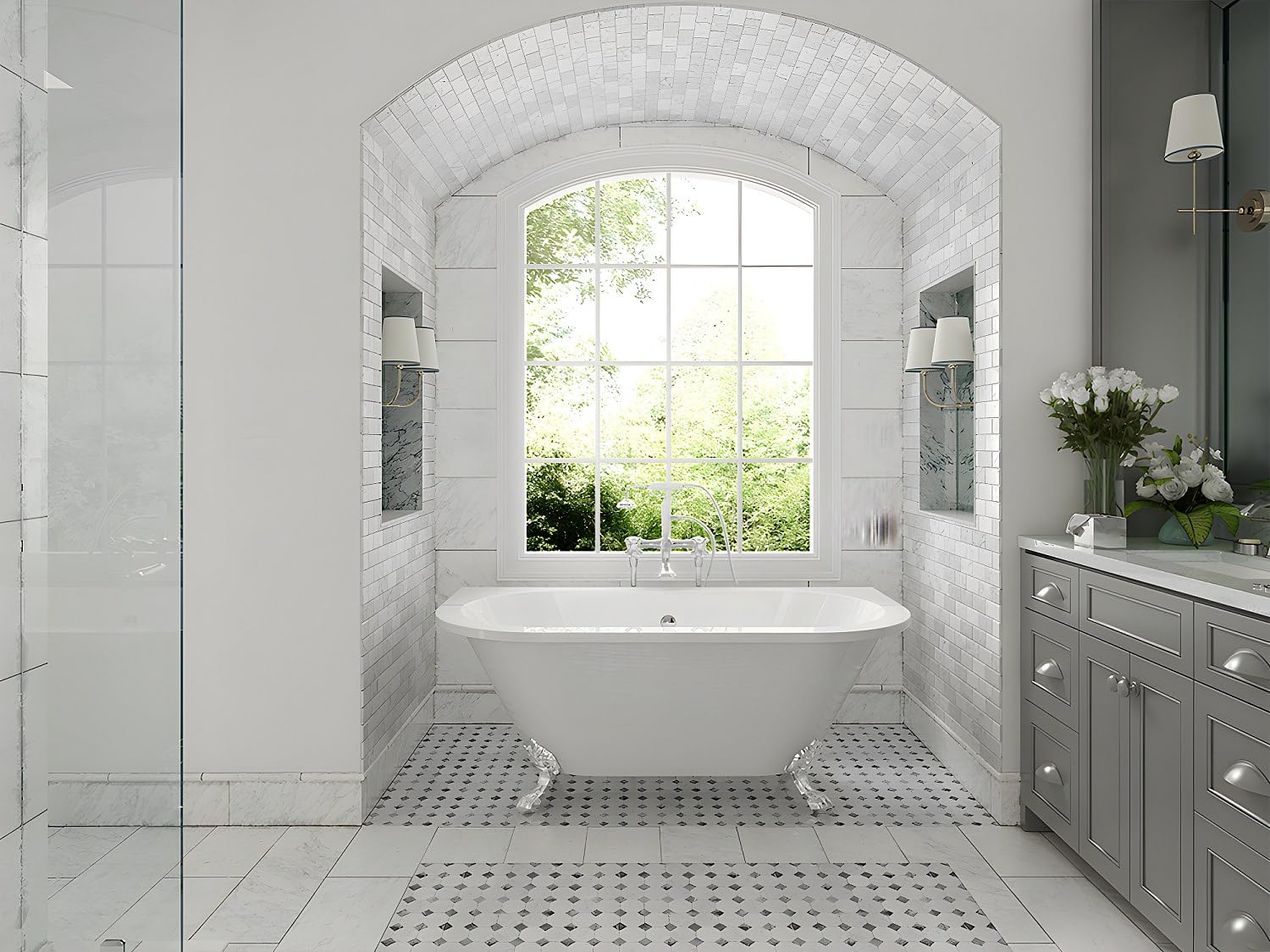 Vente-unique Baignoire Semi-Ólot Retro avec Pieds - 154 L - 150 x 74 x 61 cm - Blanche - Acrylique - SPARUS
