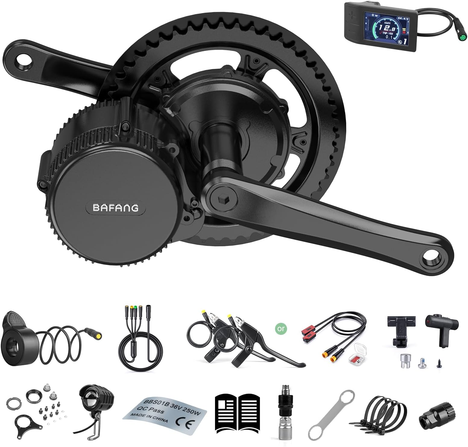 Bafang 250W Mid Drive Kit - Upgraded BBS01B 36V Electric Bike Conversion Kit with 500C Display & 44T Chainring, Brushless Geared 8Fun BBS01 Ebike Kit for 68mm Bottom Bracket, G340