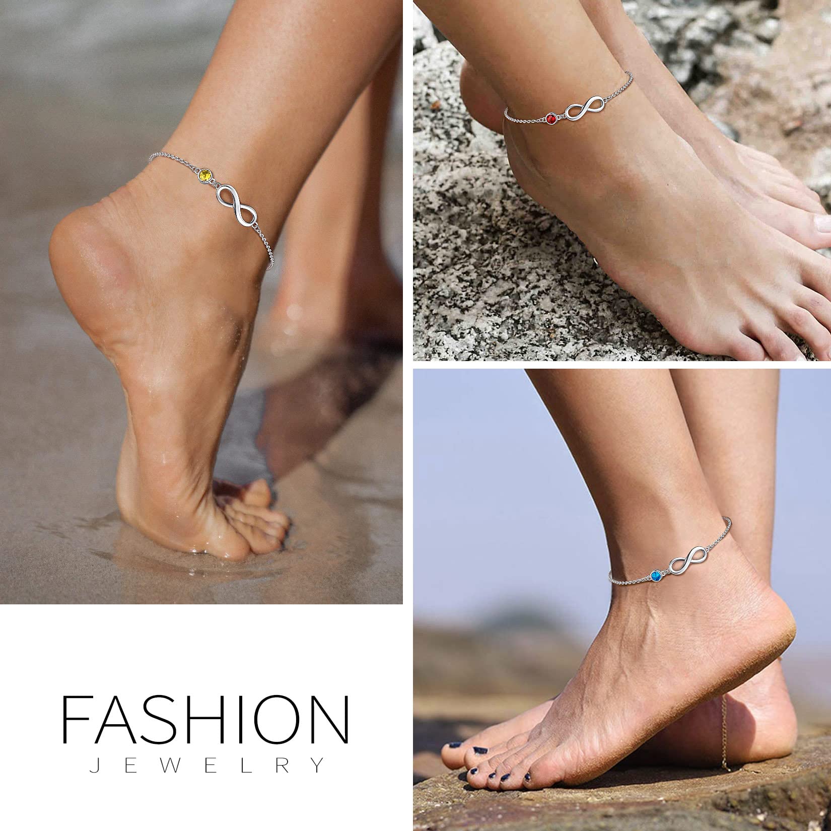 Suplight Cavigliera donna in argento sterling 925 con ciondolo infinito pietra sintetica di nascita da 12 mesi cavigliera catenina con pietra ipoallergico gioiello da spiaggia