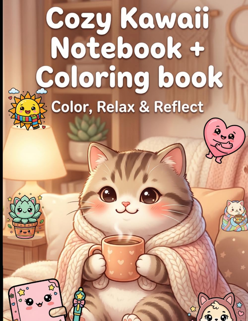 Cozy Kawaii Notebook + Coloring Book: Color Relax & Reflect