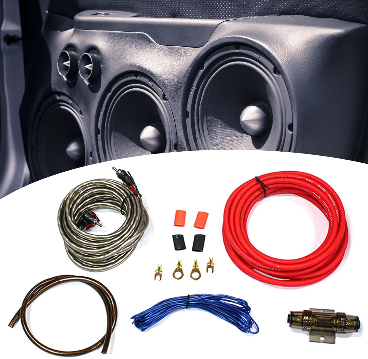 Car Speakers Wiring 8GA 60AMP Car Amplifier Cable Subwoofer Amplifier Wiring Fuses Holder Wire Cable