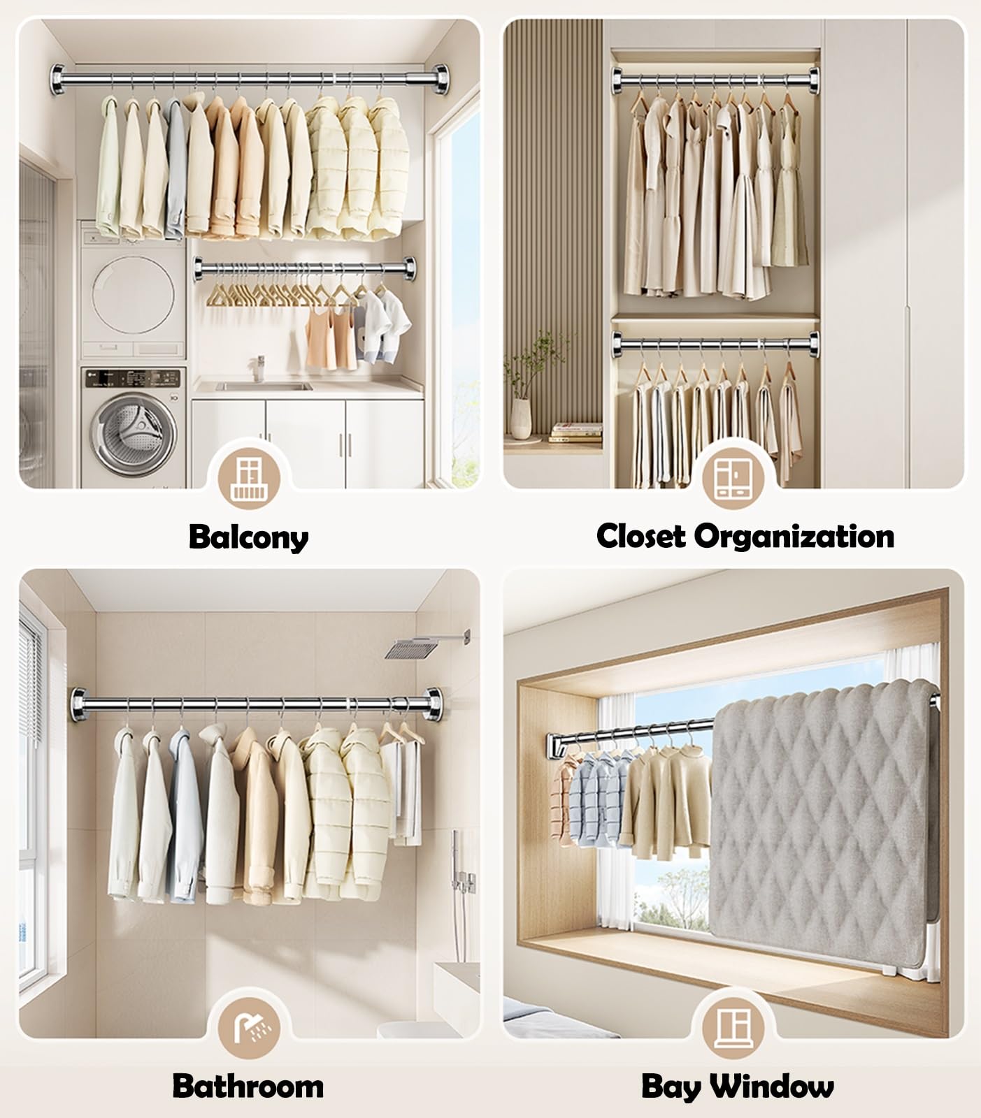 Adjustable Metal Closet Rod, Heavy Duty Clothes Hanging Bar for Organizing & Storage, Space Saving Telescopic Pole for Wardrobes Laundry Room No Drilling ( Color : 2.7cm/1.1