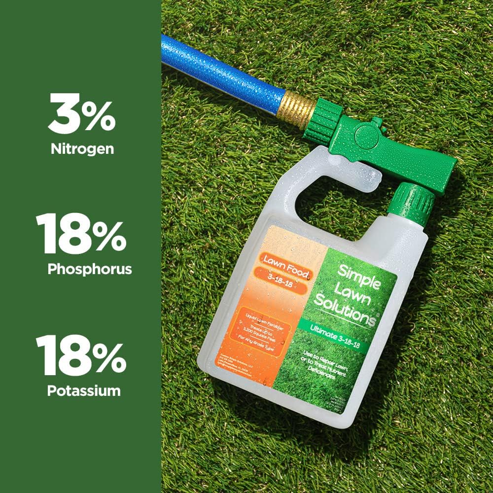 Simple Lawn 3-in-1 Fertilizer: High Phosphorus/Potassium, Humic Acid, Nitrogen & Iron for a Greener Lawn - 32 Ounce Bottles